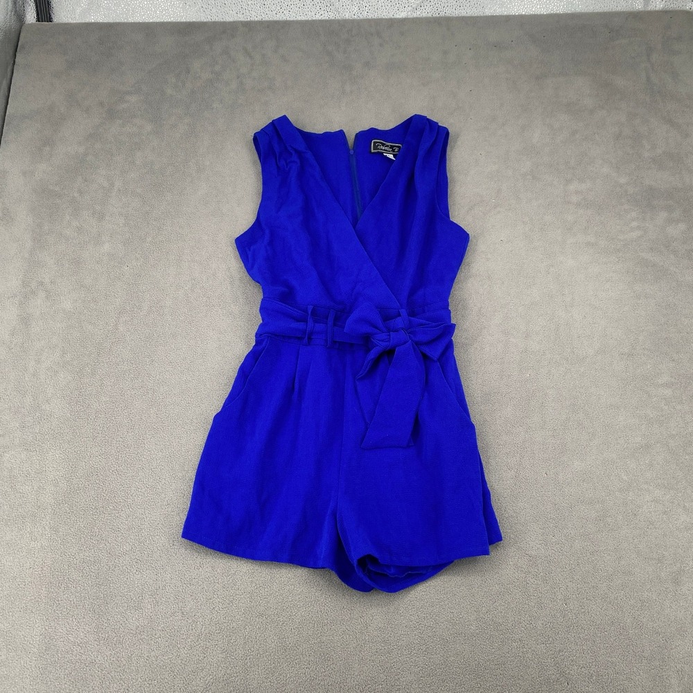 Rebecca B Womens Royal Blue Sleeveless Tie Waist V-Neck Pocket Romper Size 2